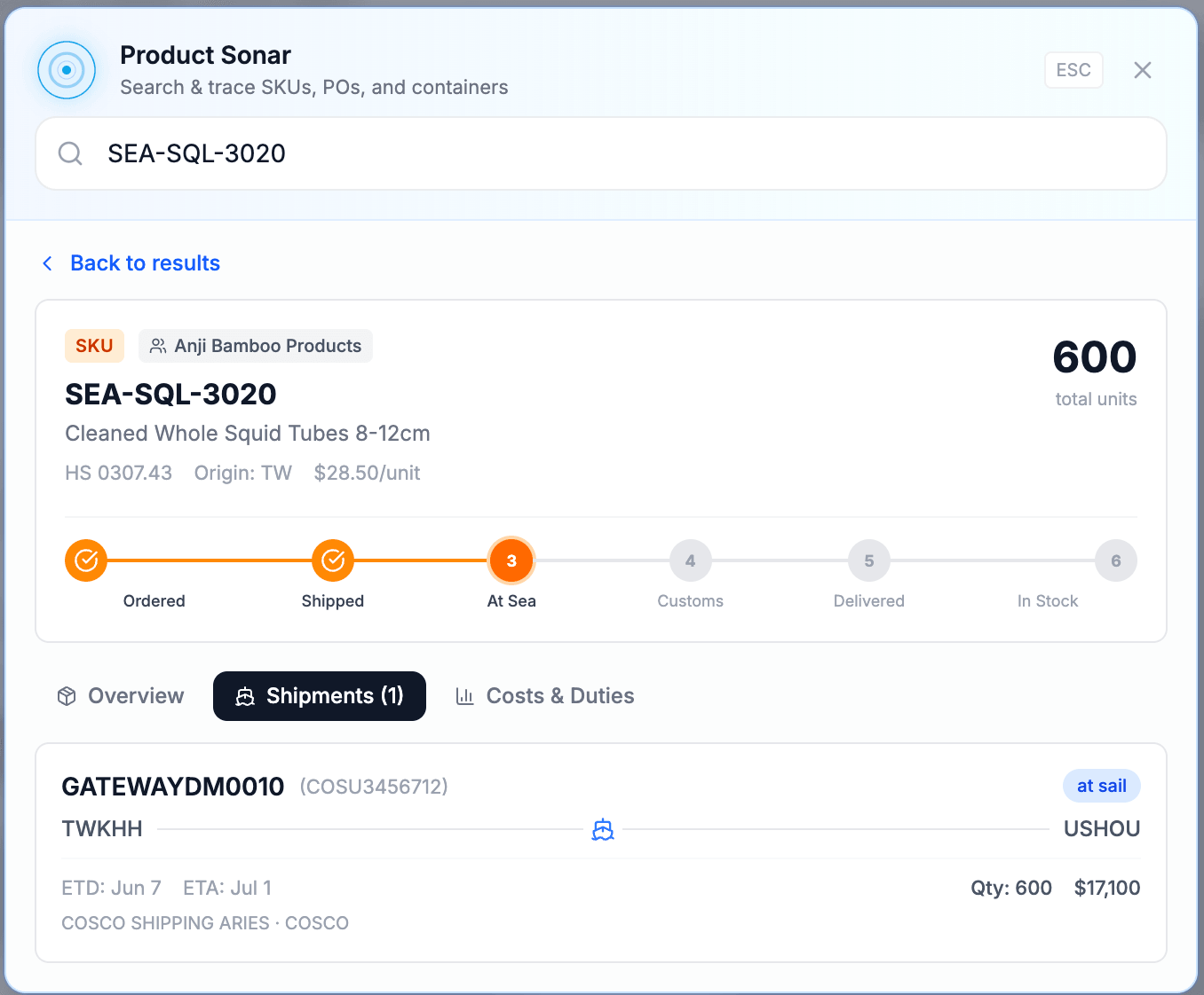 Product Sonar - Shipments